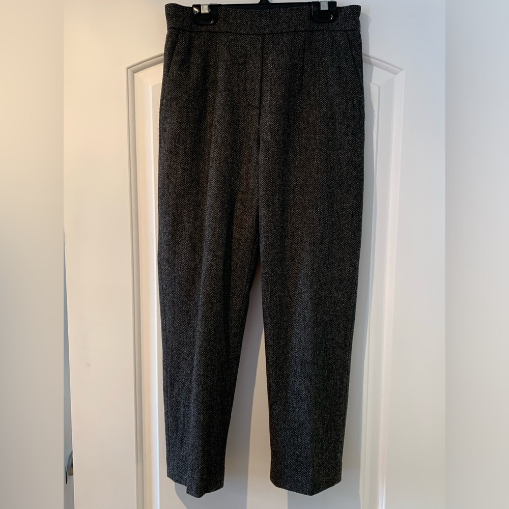 Babaton Dress Pants Pull On Dark Grey Size 4 Herringbone Lined Wool Blend